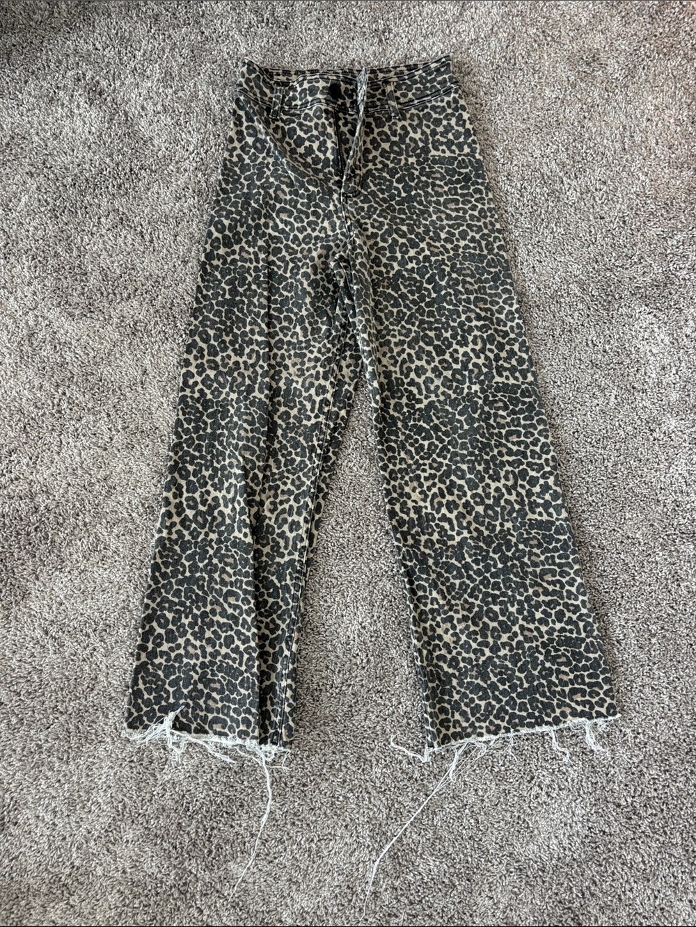 Leopard Print Wide-Leg Pants - Beige/Black